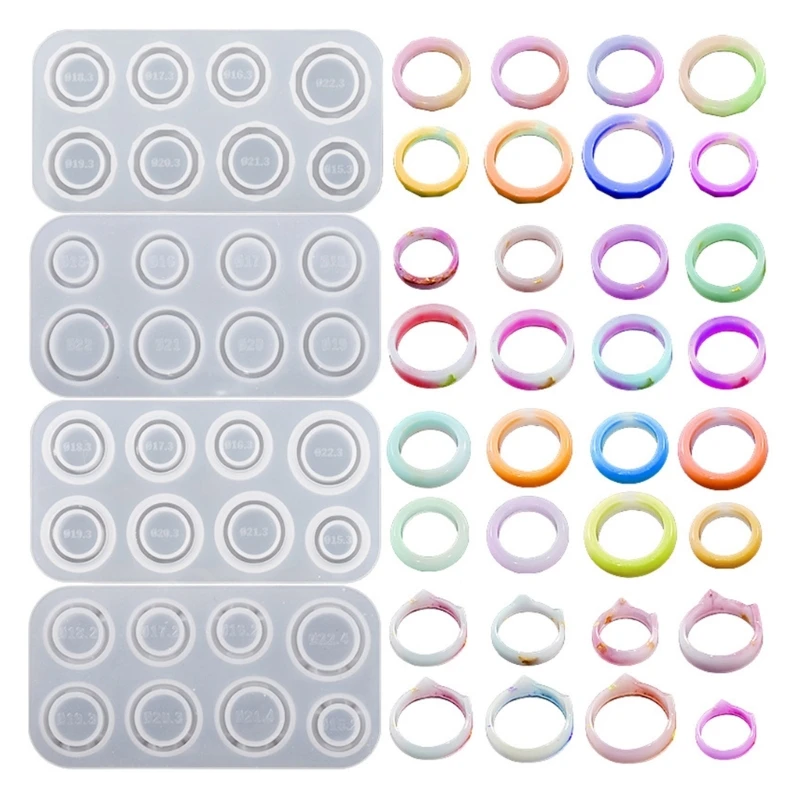 Resin Ring Molds Silicone,4 Style Silicone Molds for Epoxy Resin 8 Sizes for Making Rings,Earrings,Pendants,Crafts
