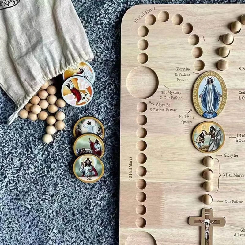 Prayer Bead Counting Board Set with Colorful Card Holder Convenient Wood Rosary Board Elegant Wood Beading Board DIY