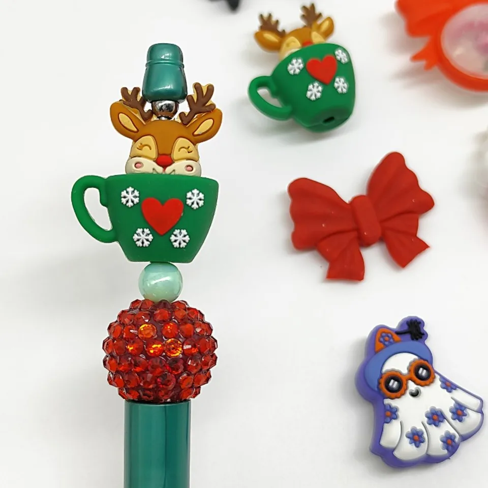 20pcs 3D Silicone Beads Food Grade Cartoon Focal Beads For Jewelry Making DIY Pen KeyChain Accessories Baby Silicone Beads
