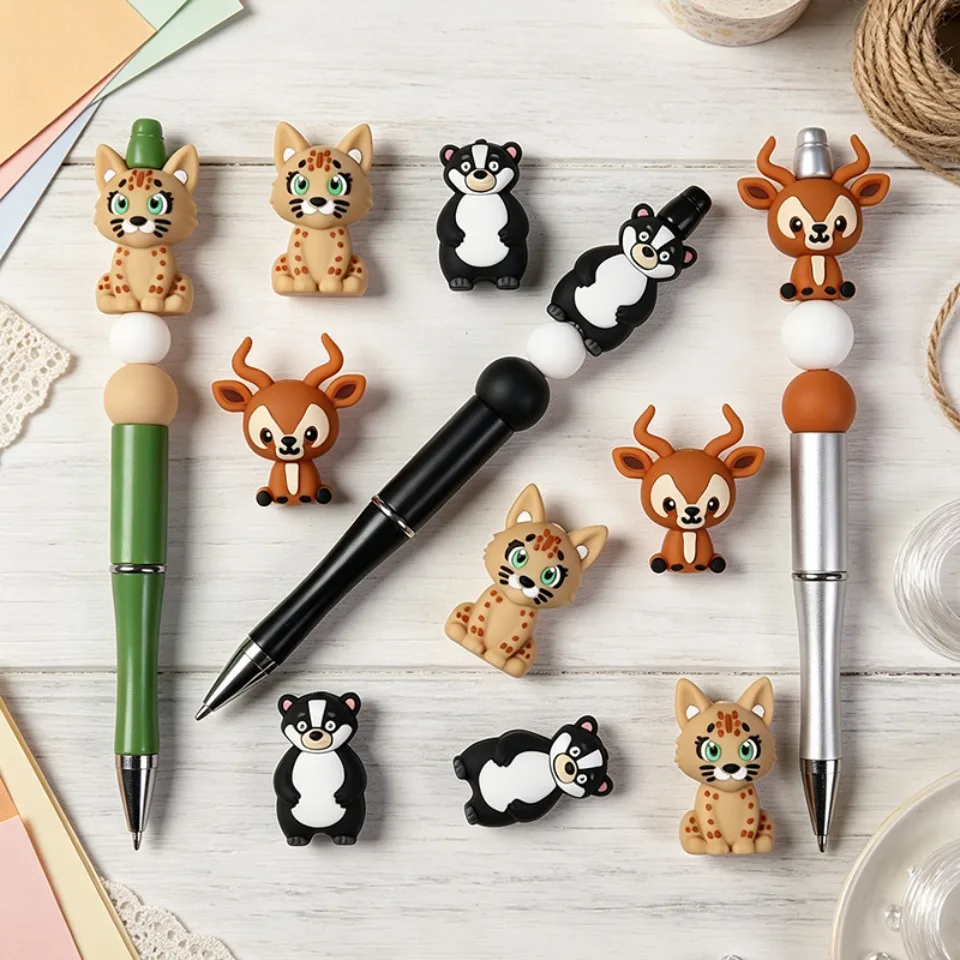 20Pcs New 3D Silicone Beads Food Grade Cartoon Focal Beads For Jewelry Making DIY Pen KeyChain Accessories Baby Silicone Beads