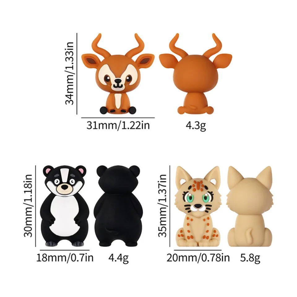 20Pcs New 3D Silicone Beads Food Grade Cartoon Focal Beads For Jewelry Making DIY Pen KeyChain Accessories Baby Silicone Beads