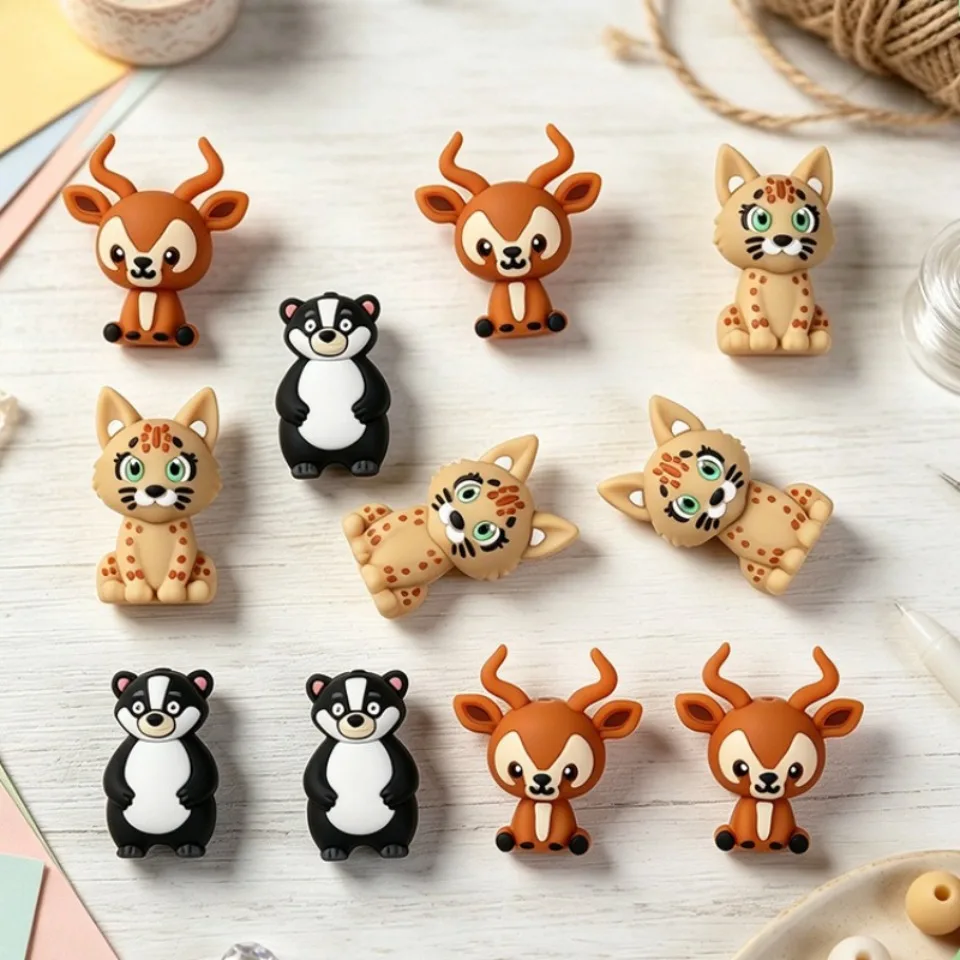 20Pcs New 3D Silicone Beads Food Grade Cartoon Focal Beads For Jewelry Making DIY Pen KeyChain Accessories Baby Silicone Beads