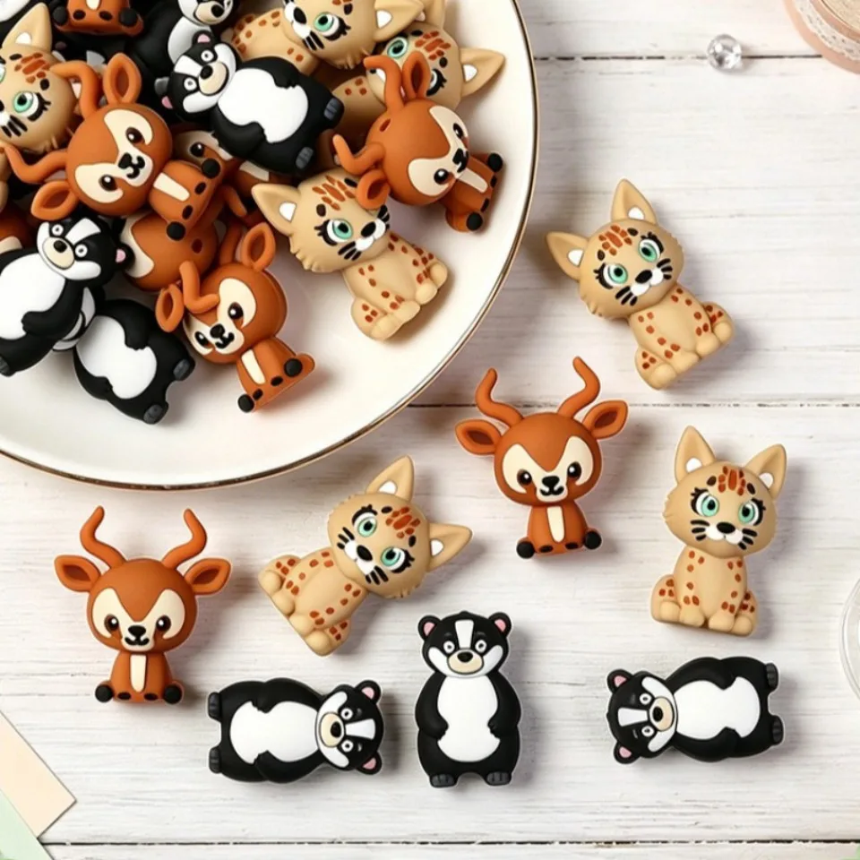 20Pcs New 3D Silicone Beads Food Grade Cartoon Focal Beads For Jewelry Making DIY Pen KeyChain Accessories Baby Silicone Beads