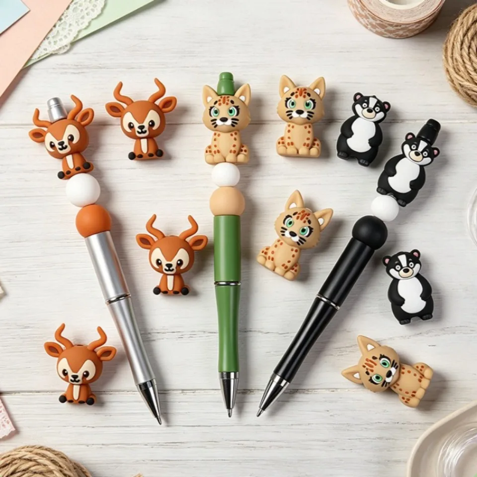 20Pcs New 3D Silicone Beads Food Grade Cartoon Focal Beads For Jewelry Making DIY Pen KeyChain Accessories Baby Silicone Beads