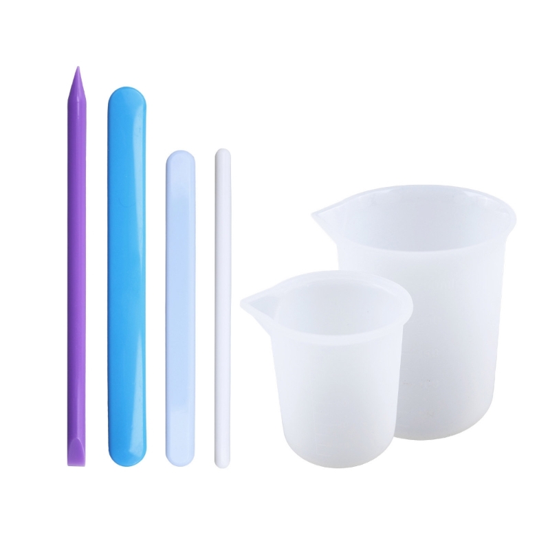 F19D Nonstick Reusable Silicone Stir Sticks Measuring Cups Tool Kit for DIY Craft Jewelry Stirring Rods Reusable Epoxy Resin