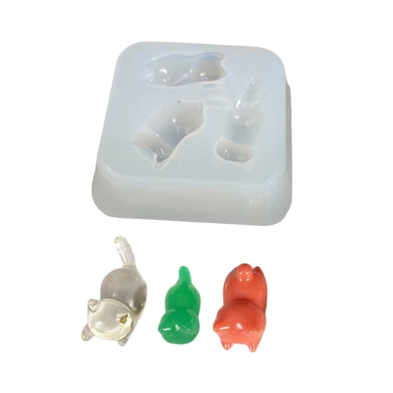 DIY 3 Cavity Lovely Cat Shape Keychain Pendant Silicone Mold Handmade Jewelry Charm Desktop Ornament Epoxy Resin Casting Mould
