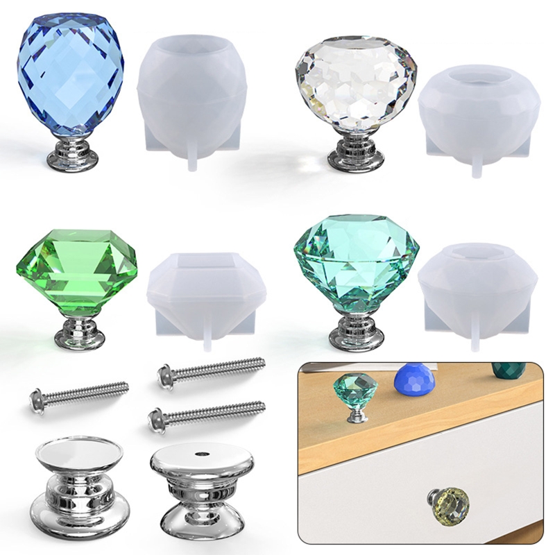 DIY 3D Dresser Knob Resin Mold Handles Silicone Resin Casting Mold Drawer Kitchen Cabinet Door Hardware with Accessories