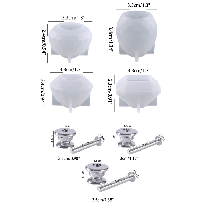 DIY 3D Dresser Knob Resin Mold Handles Silicone Resin Casting Mold Drawer Kitchen Cabinet Door Hardware with Accessories