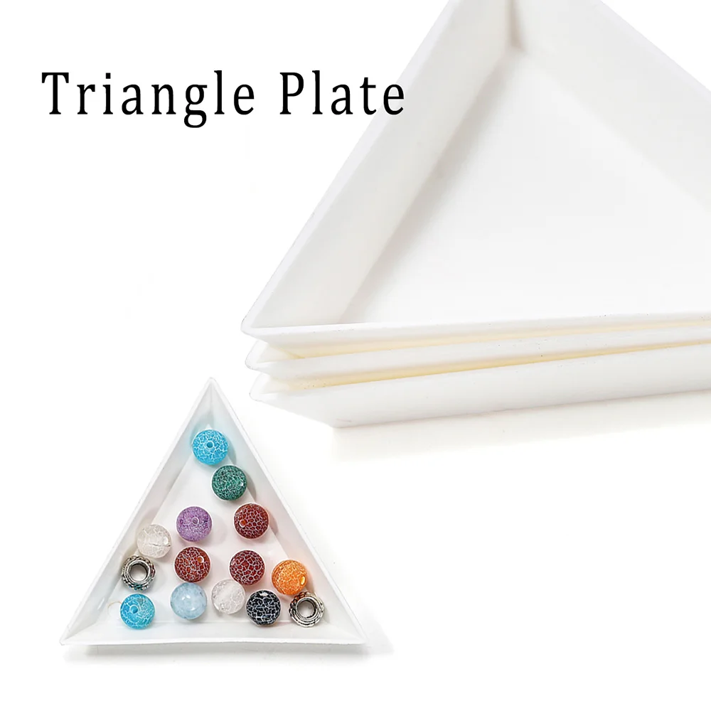 10pcs/lot Triangle Round Jewerly Boxes Rhinestone Plastic Bags Plate White Container For Bead Display Tray Handmade Supplies