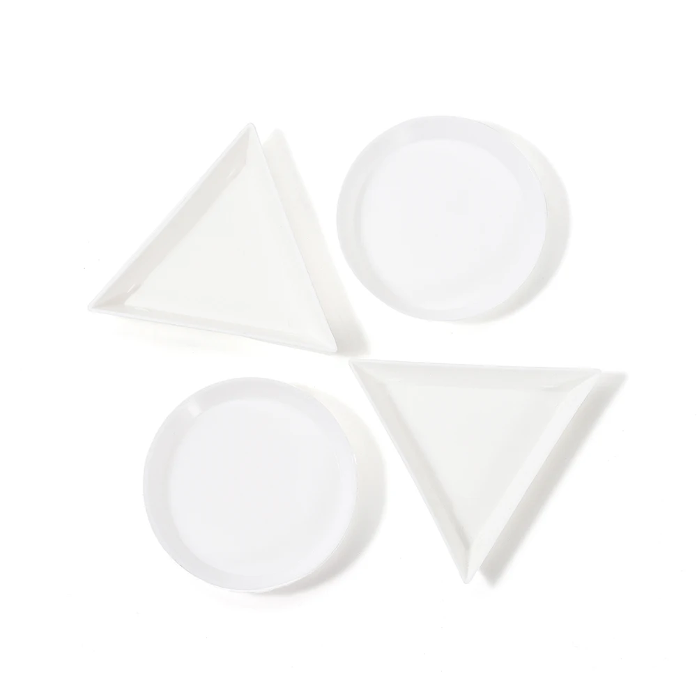 10pcs/lot Triangle Round Jewerly Boxes Rhinestone Plastic Bags Plate White Container For Bead Display Tray Handmade Supplies