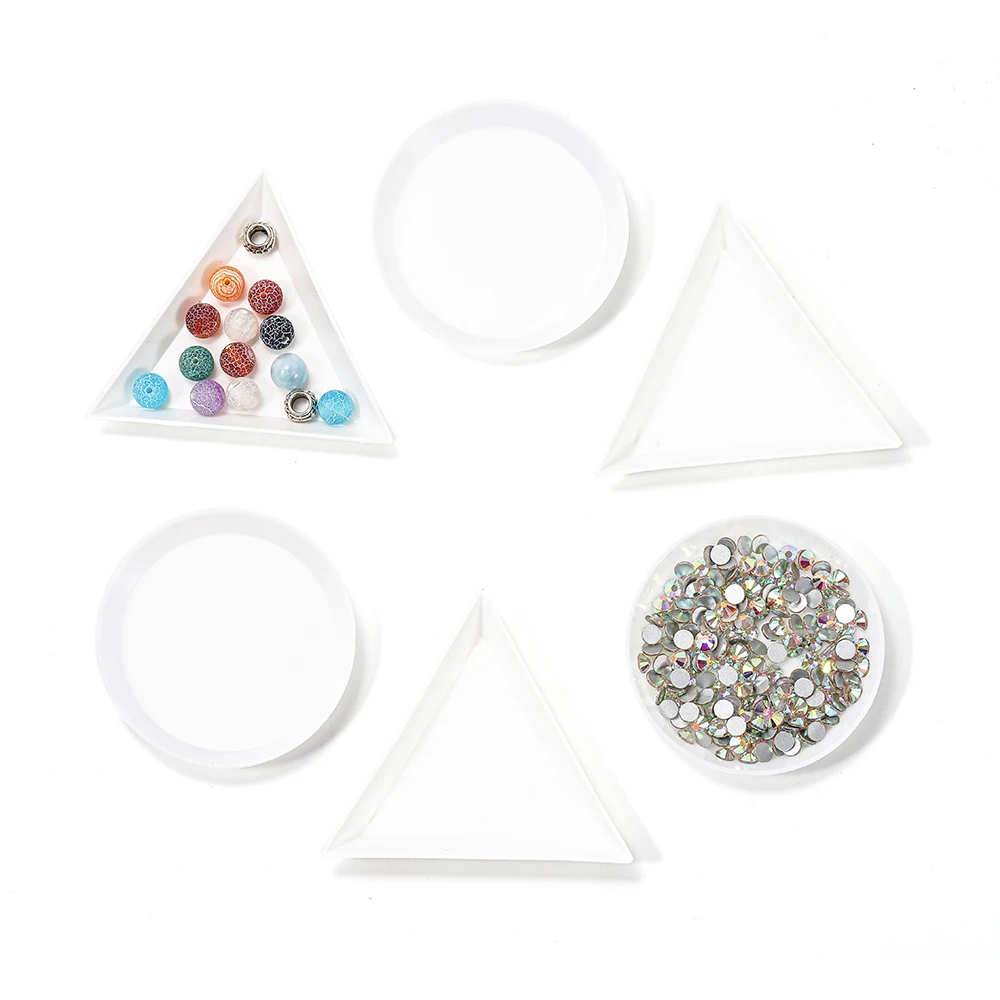 10pcs/lot Triangle Round Jewerly Boxes Rhinestone Plastic Bags Plate White Container For Bead Display Tray Handmade Supplies