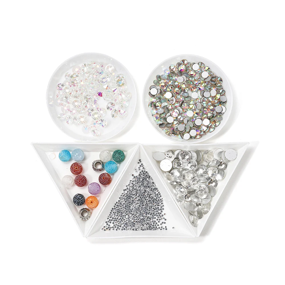 10pcs/lot Triangle Round Jewerly Boxes Rhinestone Plastic Bags Plate White Container For Bead Display Tray Handmade Supplies