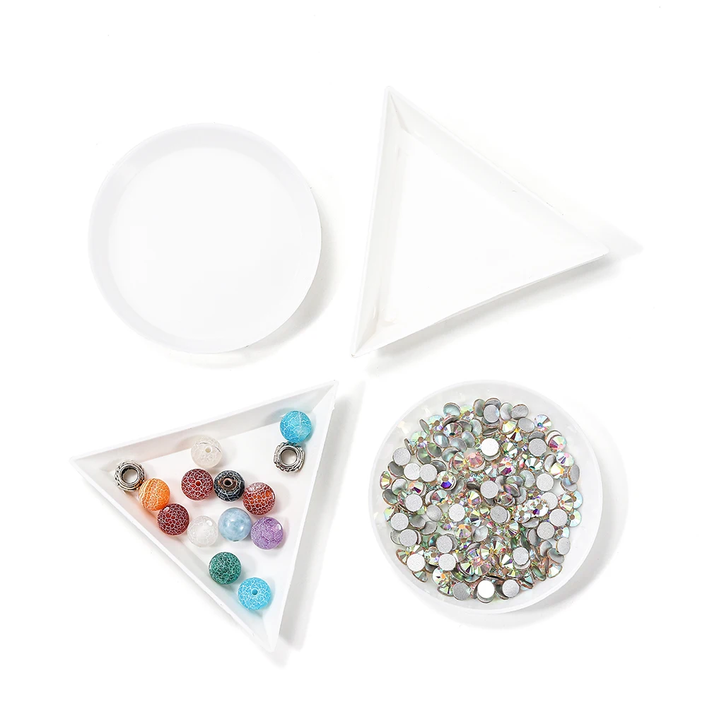10pcs/lot Triangle Round Jewerly Boxes Rhinestone Plastic Bags Plate White Container For Bead Display Tray Handmade Supplies