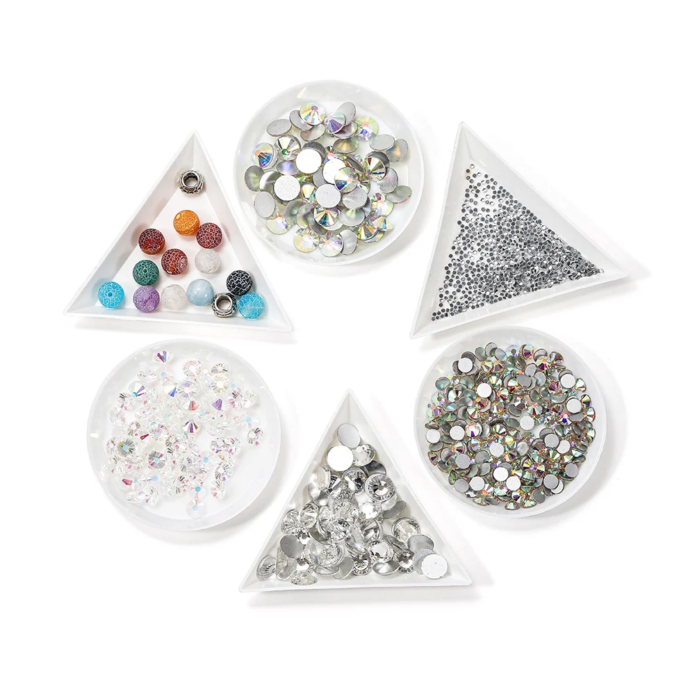 10pcs/lot Triangle Round Jewerly Boxes Rhinestone Plastic Bags Plate White Container For Bead Display Tray Handmade Supplies