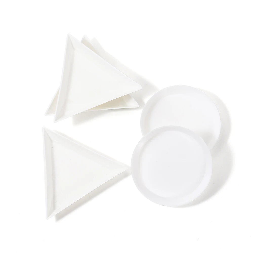 10pcs/lot Triangle Round Jewerly Boxes Rhinestone Plastic Bags Plate White Container For Bead Display Tray Handmade Supplies