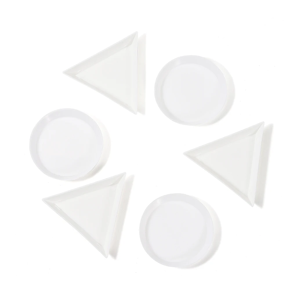 10pcs/lot Triangle Round Jewerly Boxes Rhinestone Plastic Bags Plate White Container For Bead Display Tray Handmade Supplies