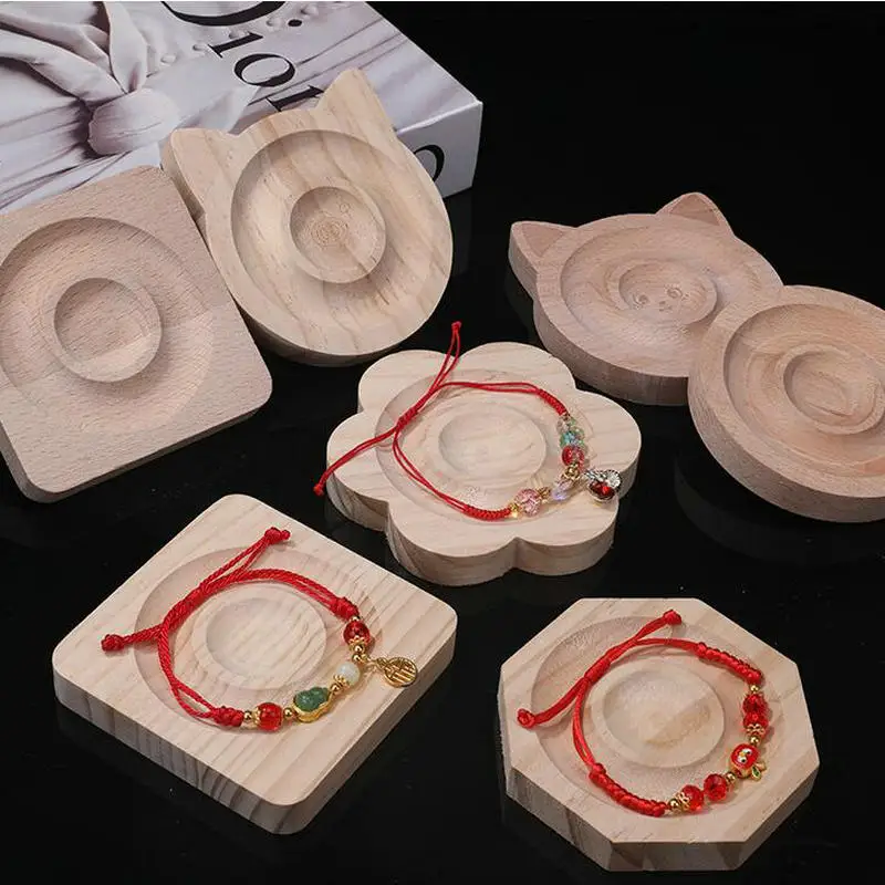 1Pcs Natural Wooden Jewelry Design Board Flocked Bead Board Jewelry Measuring Tools DIY Handmade Bracelet Necklace Organizer
