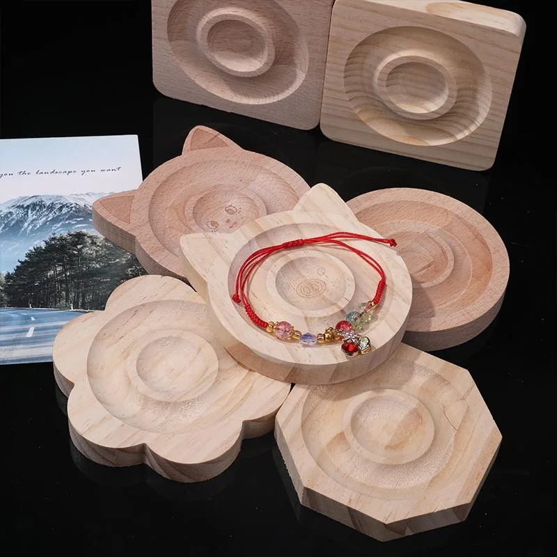 1Pcs Natural Wooden Jewelry Design Board Flocked Bead Board Jewelry Measuring Tools DIY Handmade Bracelet Necklace Organizer