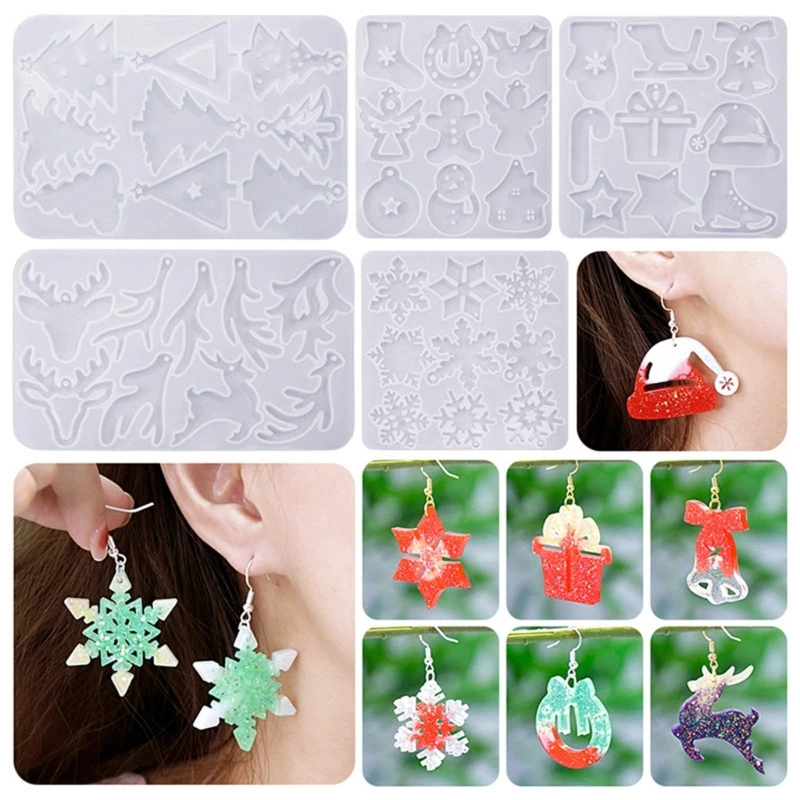 Christmas Elk Shaped Silicone Mold DIY Epoxy Resin Mold Deer Elk Mold Christmas Tree Pendant Decoration Snowflake Elk Mould
