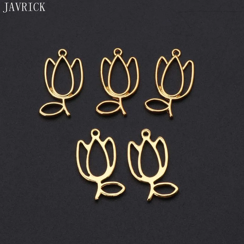 5Pcs Tulips Flower Metal Frame Pendant Open Bezel Blank Setting UV Resin Jewelry