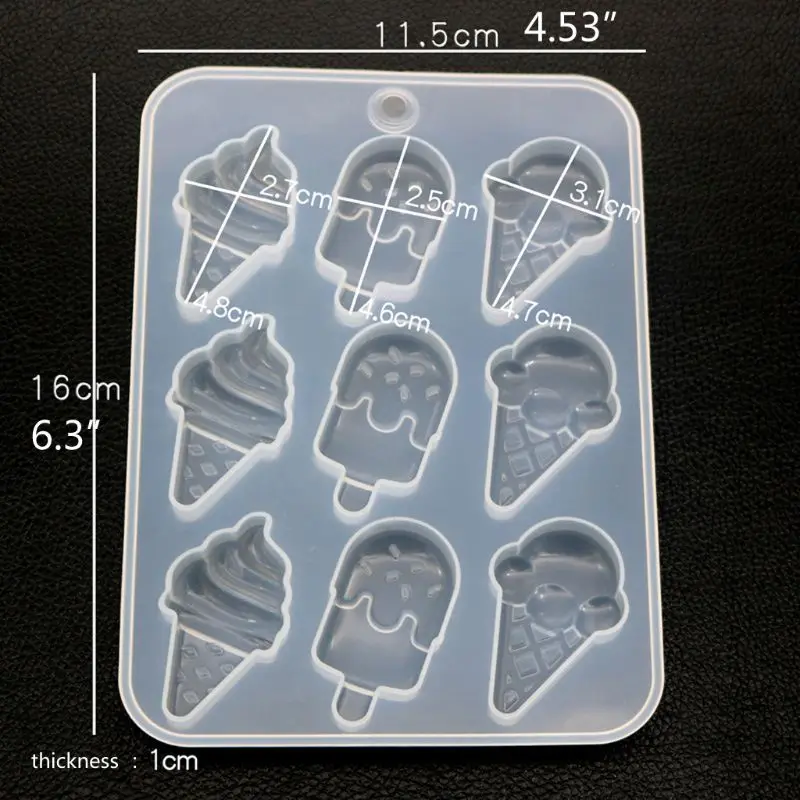 Simulated Food Resin Mold Ice Cream Cones Popsicle Food Keychain Pendant Silicone Resin Mold Jewelry Making Tools R3MC