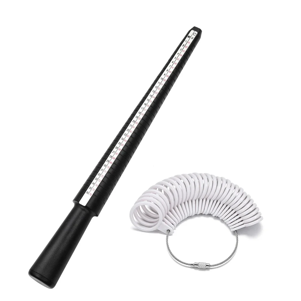 NIUPIKA UK US Plastic Finger Gauge And Mandrel Ring Sizer Finger Scales Plastic Ring Sizers Measure Tool Kit Jewellery Tools