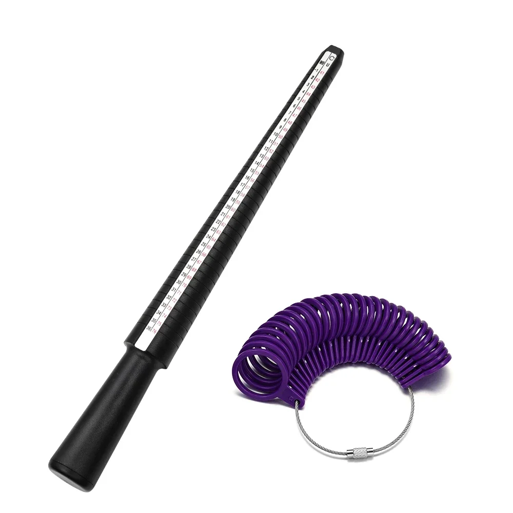 NIUPIKA UK US Plastic Finger Gauge And Mandrel Ring Sizer Finger Scales Plastic Ring Sizers Measure Tool Kit Jewellery Tools