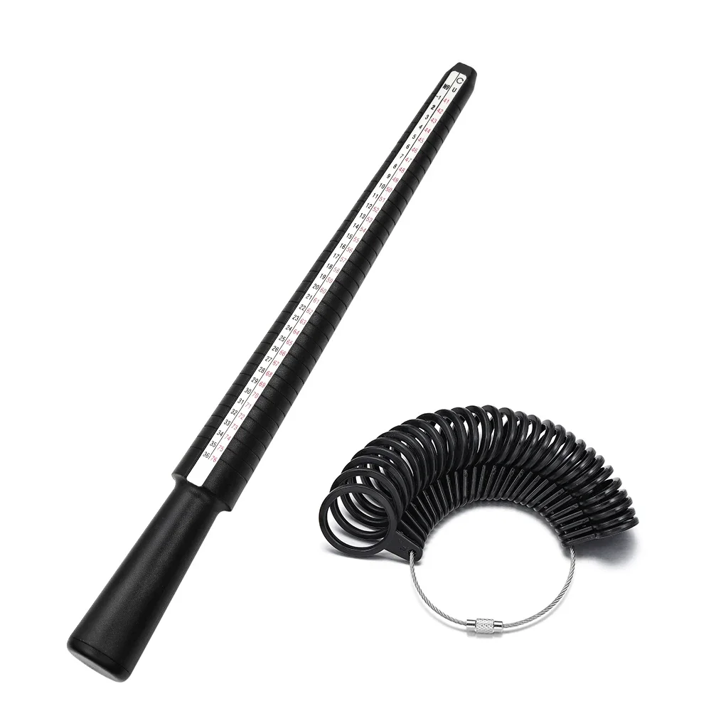 NIUPIKA UK US Plastic Finger Gauge And Mandrel Ring Sizer Finger Scales Plastic Ring Sizers Measure Tool Kit Jewellery Tools