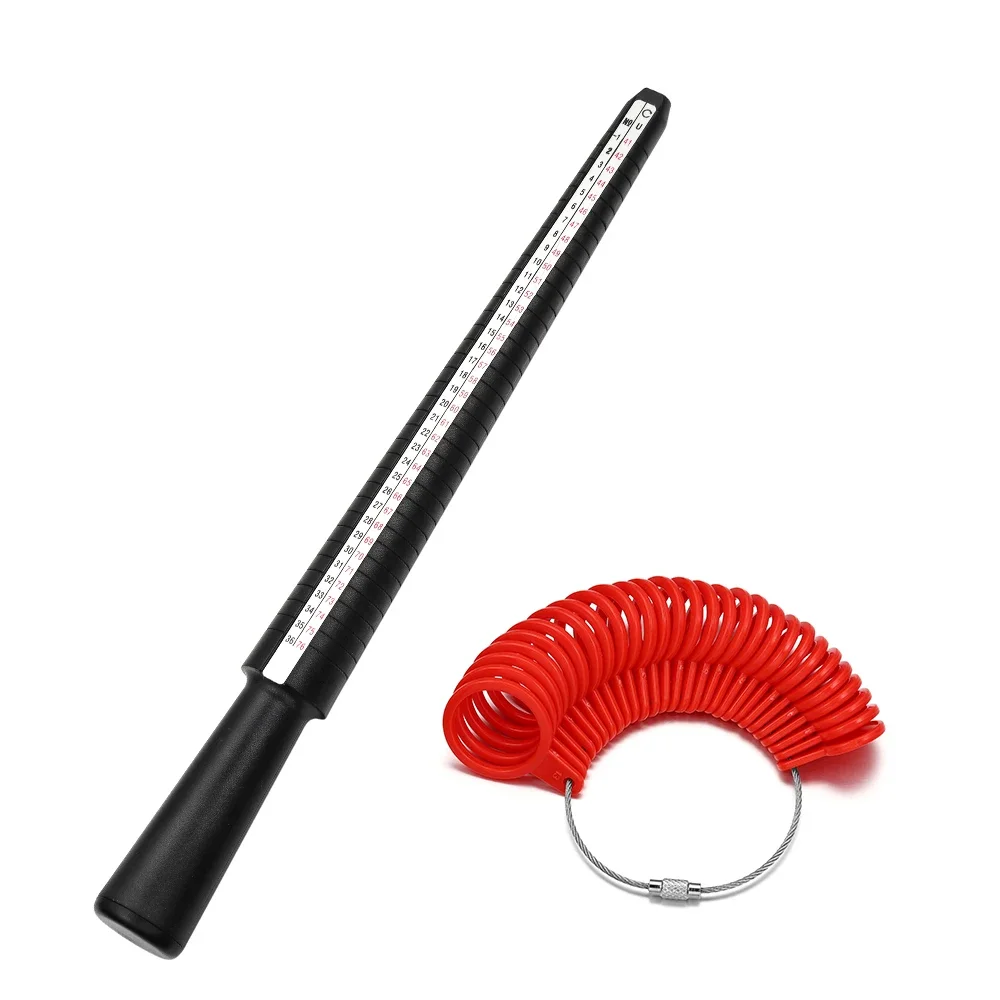 NIUPIKA UK US Plastic Finger Gauge And Mandrel Ring Sizer Finger Scales Plastic Ring Sizers Measure Tool Kit Jewellery Tools