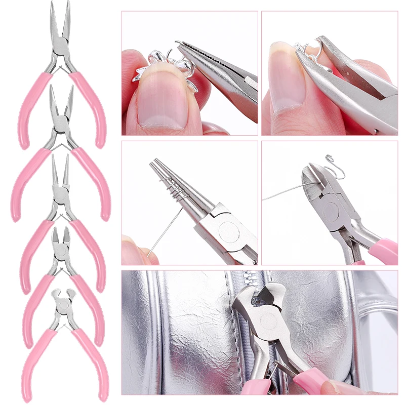 5 Packs Jewelry Pliers Set Professional Jewelry Making Tools With Needle/Round/Chain/Bent/Zipper Pliers for Repair Cut Crafting