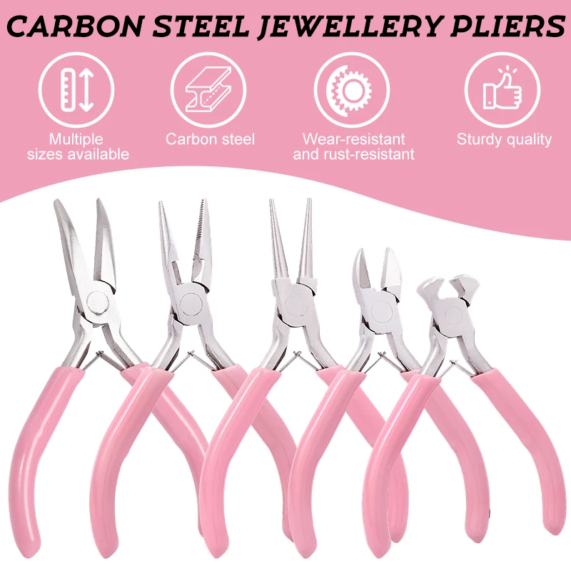 5 Packs Jewelry Pliers Set Professional Jewelry Making Tools With Needle/Round/Chain/Bent/Zipper Pliers for Repair Cut Crafting