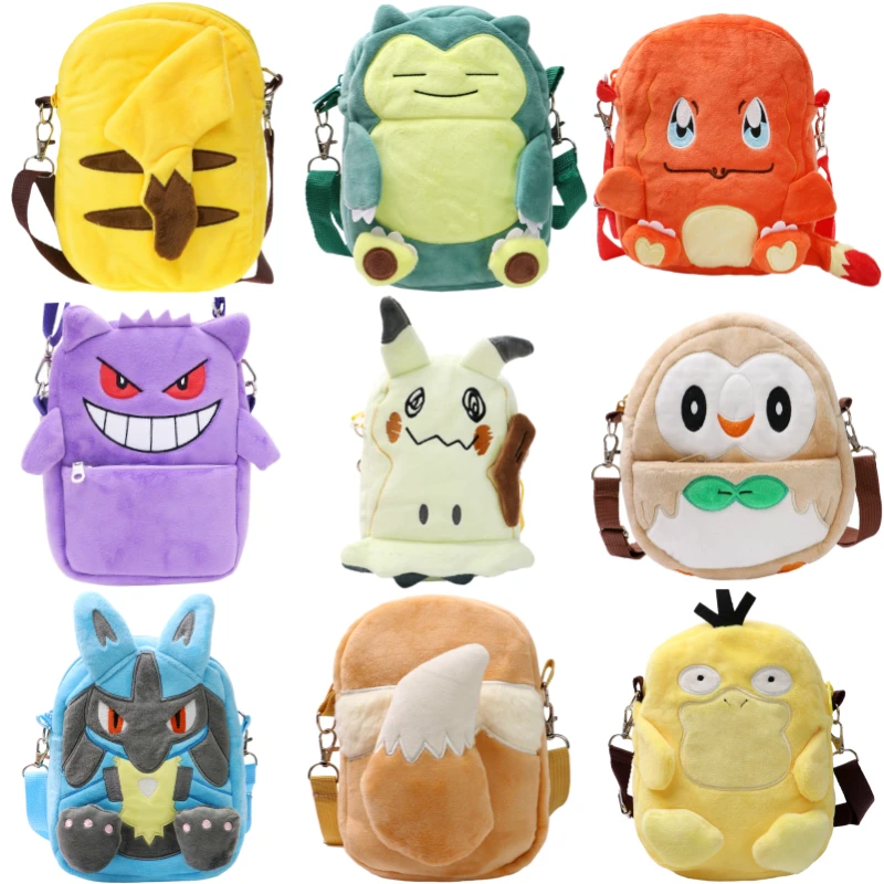 New Pokemon Plush Bag Pikachu Mimikyu Gengar Lucario Soft Stuffed Toy Rowlet Eevee Snorlax Peluche Dolls Shoulder Bags Sac A Dos