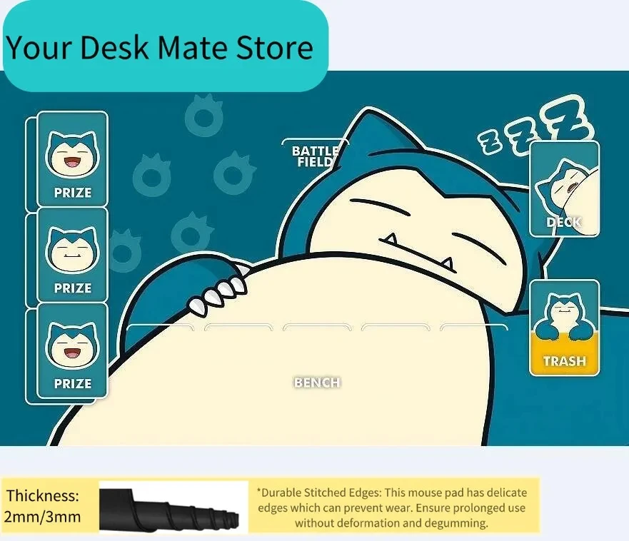Cute Sleeping Snorlax Playmat with Zones Desk Mat for TCG Gaming Collectors