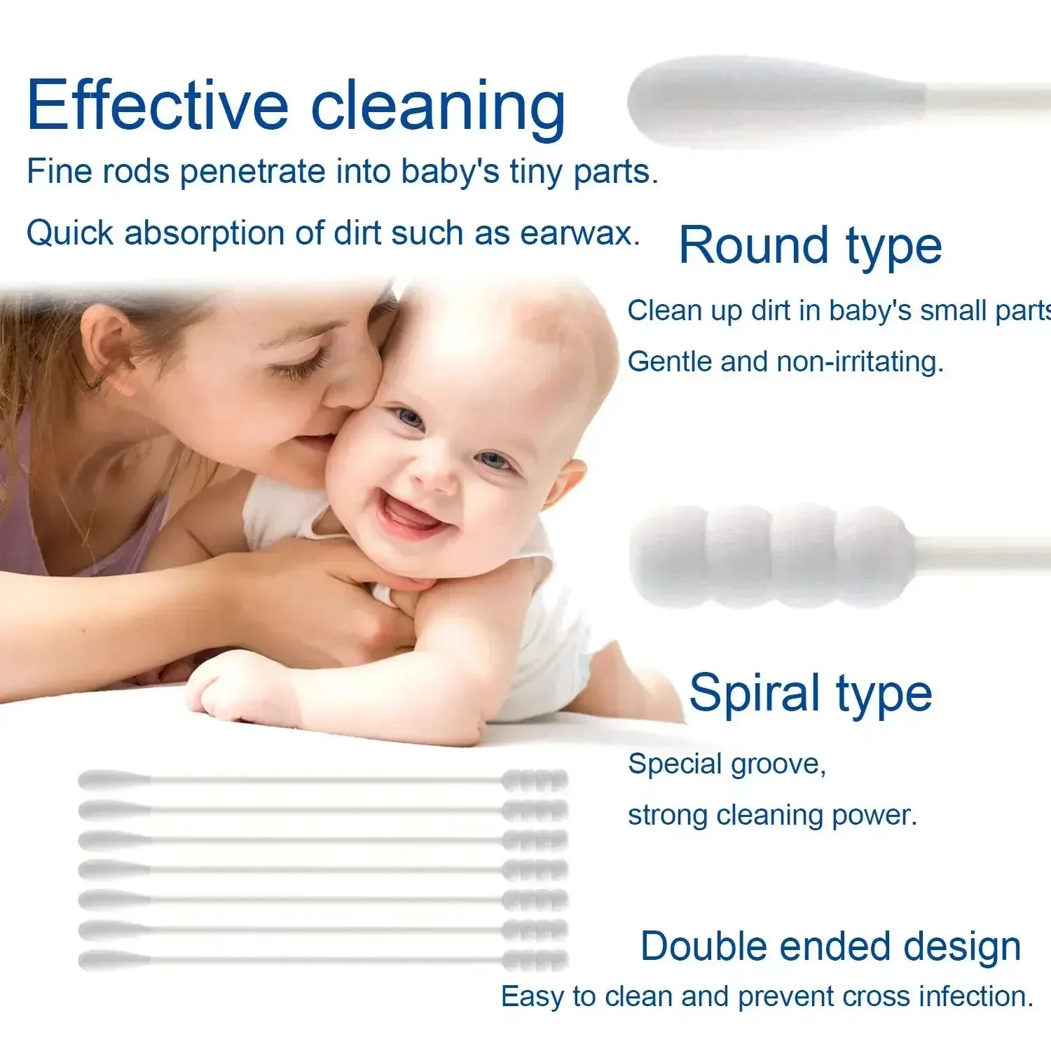 500pcs 5 Packs Double-ended Cotton Swabs, Baby Cotton Swabs, Ear Cleaning Sticks, Healthy Cleaning Tools
