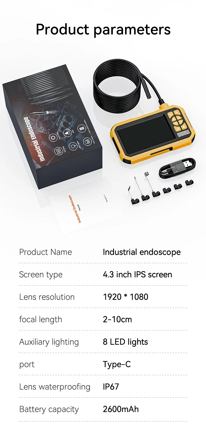 FUERS 1/5/10/20/30M Single/Dual Lens Endoscope Camera 1080P Semi-Rigid Snake Camera Sewer Cable 2600mAh Battery for Pipeline