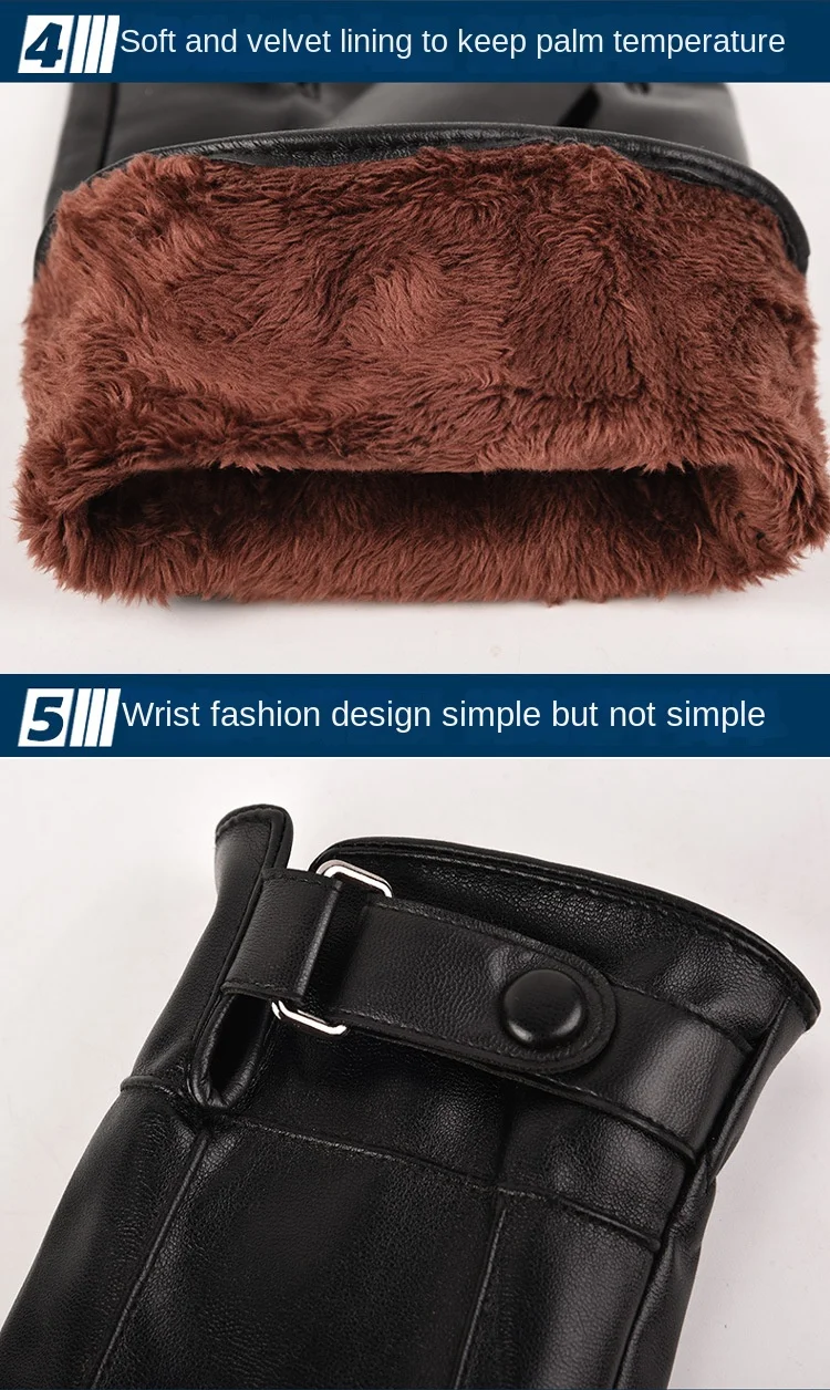 Winter Gloves for Men Genuine Leather Gloves Outdoor Cycling Black Real Sheepskin Keep Warm Driving Motorcycle Gloves