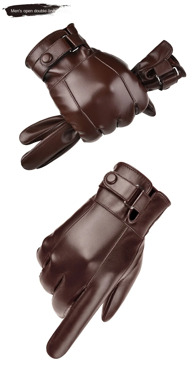 Winter Gloves for Men Genuine Leather Gloves Outdoor Cycling Black Real Sheepskin Keep Warm Driving Motorcycle Gloves