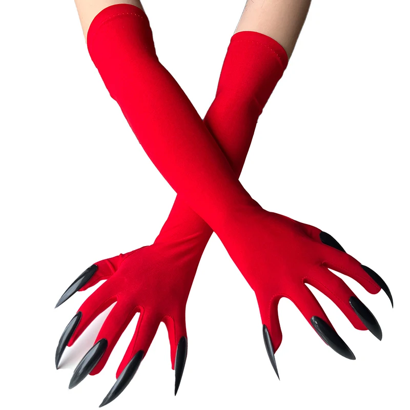 43cm Women Scary Claw Long Nail Elastic Mittens Halloween Black Devil's Ghost Claws Gloves Party Cosplay Performance Costume
