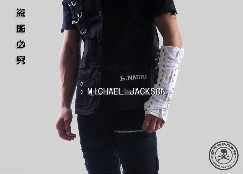 Impersonator Michael Jackson Costumes Armbrace Stuff BAD Jam Black White Cotton Glove