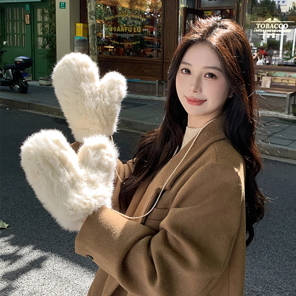 Hot Sale Women's 100% Natural Rabbit Fur Winter Gloves Warm Knit Thick Thermal Mittens Soft Real Fur Outdoor Cold Weather Glove