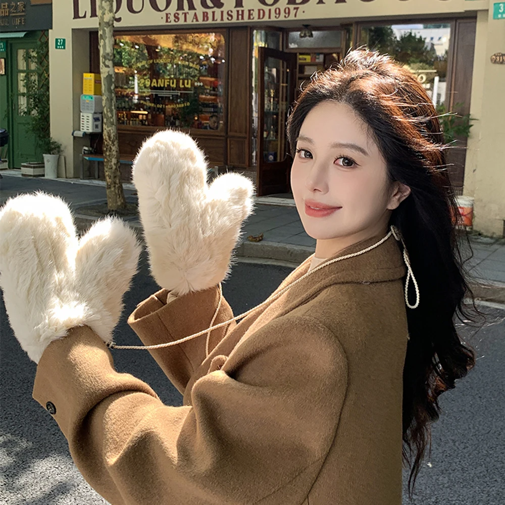 Hot Sale Women's 100% Natural Rabbit Fur Winter Gloves Warm Knit Thick Thermal Mittens Soft Real Fur Outdoor Cold Weather Glove