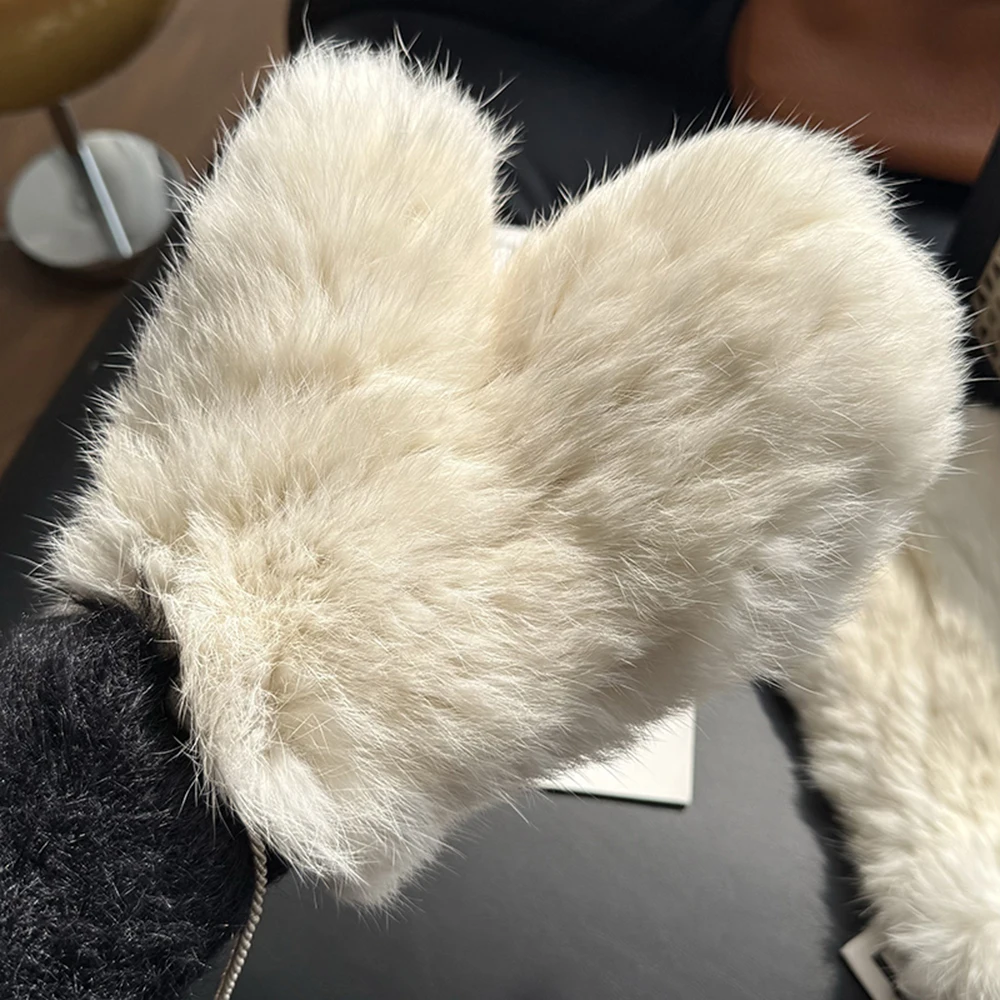 Hot Sale Women's 100% Natural Rabbit Fur Winter Gloves Warm Knit Thick Thermal Mittens Soft Real Fur Outdoor Cold Weather Glove