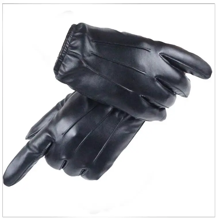 HOOLDW New Winter Gloves Men Women Black PU Leather Cashmere Warm Driving Gloves Mittens Touch Screen Waterproof Tactical Gloves