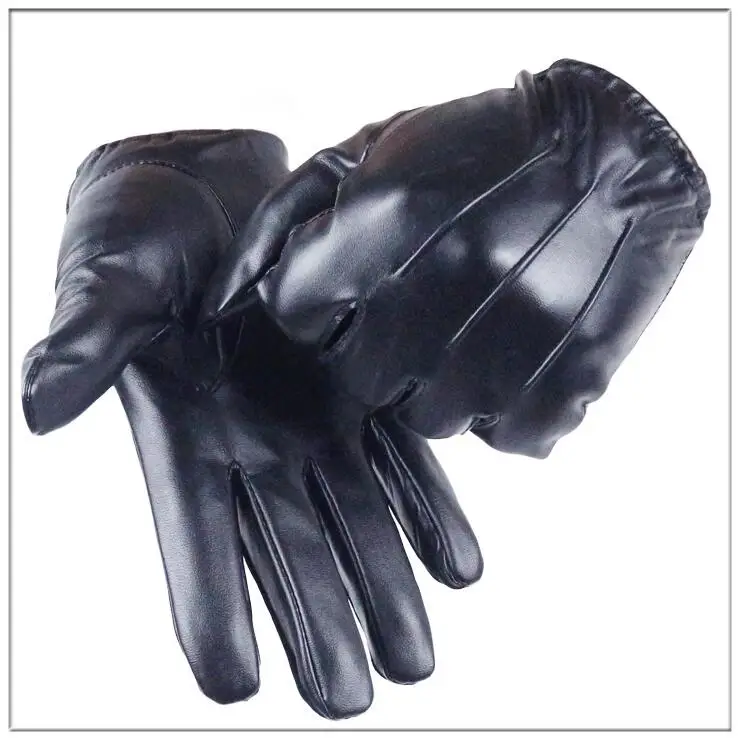 HOOLDW New Winter Gloves Men Women Black PU Leather Cashmere Warm Driving Gloves Mittens Touch Screen Waterproof Tactical Gloves