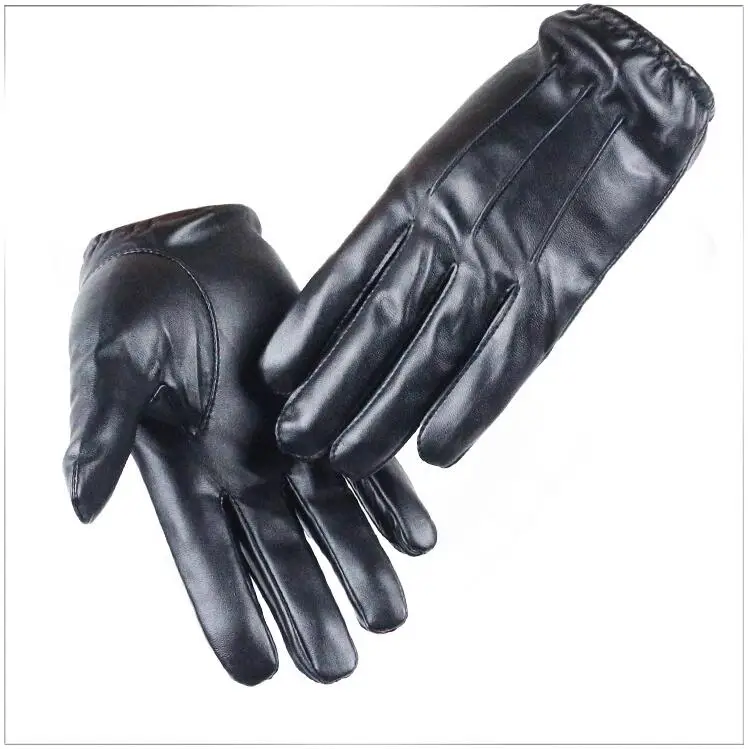 HOOLDW New Winter Gloves Men Women Black PU Leather Cashmere Warm Driving Gloves Mittens Touch Screen Waterproof Tactical Gloves