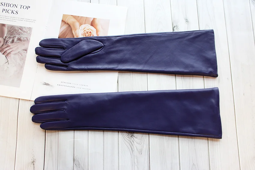Long Leather Gloves Female Color Sheepskin Cloves Thin Section Over Elbow Long Velvet Lining Winter Warm Arm Set Free Shipping