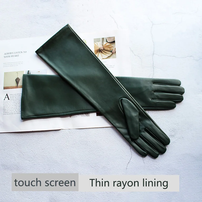 Long Leather Gloves Female Color Sheepskin Cloves Thin Section Over Elbow Long Velvet Lining Winter Warm Arm Set Free Shipping