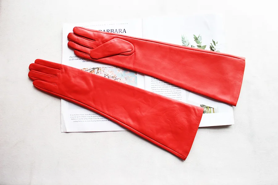 Long Leather Gloves Female Color Sheepskin Cloves Thin Section Over Elbow Long Velvet Lining Winter Warm Arm Set Free Shipping
