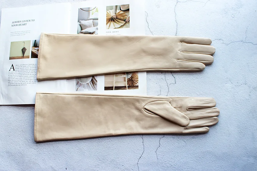 Long Leather Gloves Female Color Sheepskin Cloves Thin Section Over Elbow Long Velvet Lining Winter Warm Arm Set Free Shipping