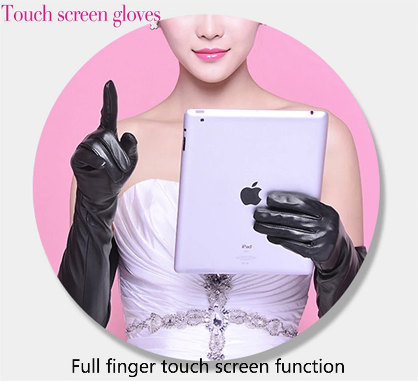 Long Leather Gloves Female Color Sheepskin Cloves Thin Section Over Elbow Long Velvet Lining Winter Warm Arm Set Free Shipping
